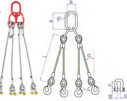 Acier galvanisé 48 mm 4 voies Sling de câble de levage Sling